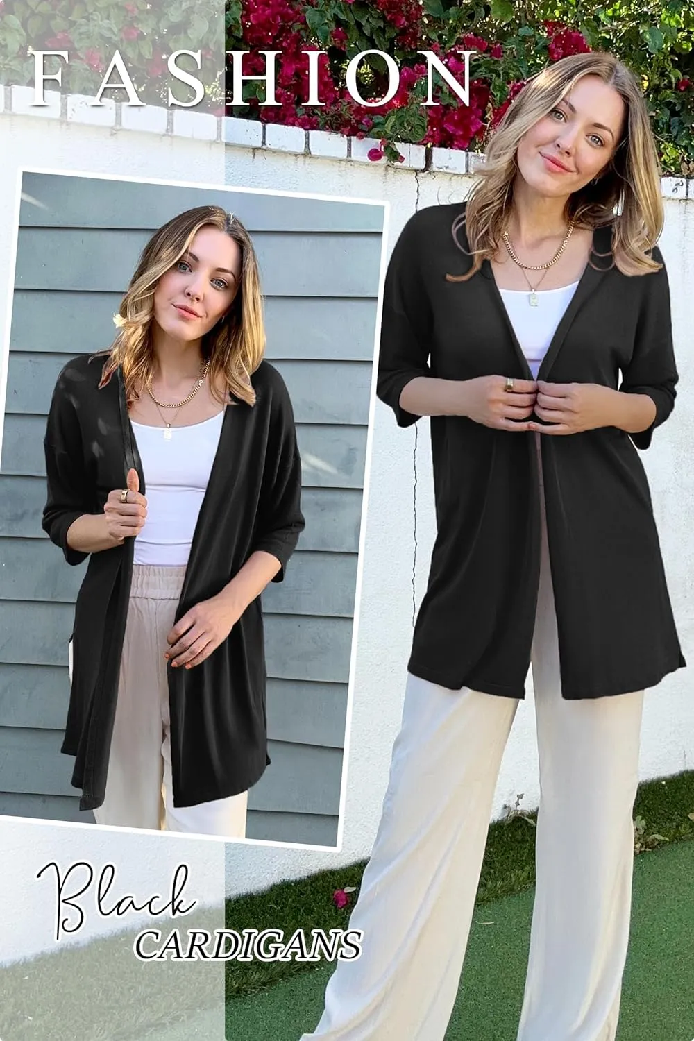 Arach&Cloz Women's 2025 Summer 3/4 Short Sleeve Open Front Lightweight Outfit Cardigan Casual Kimono Beach Sweater