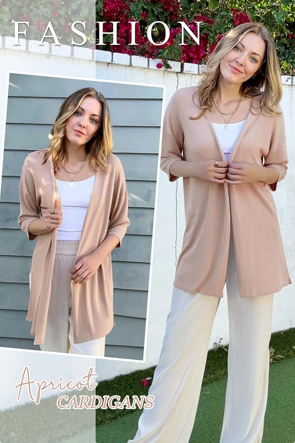Arach&Cloz Women's 2025 Summer 3/4 Short Sleeve Open Front Lightweight Outfit Cardigan Casual Kimono Beach Sweater