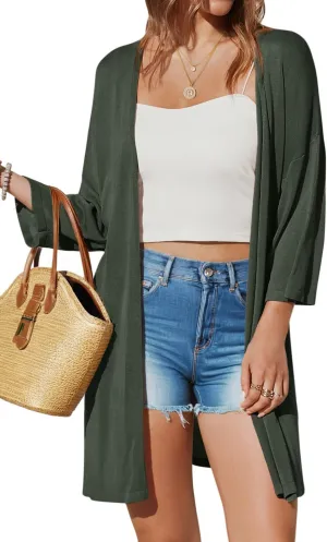 Arach&Cloz Women's 2025 Summer 3/4 Short Sleeve Open Front Lightweight Outfit Cardigan Casual Kimono Beach Sweater