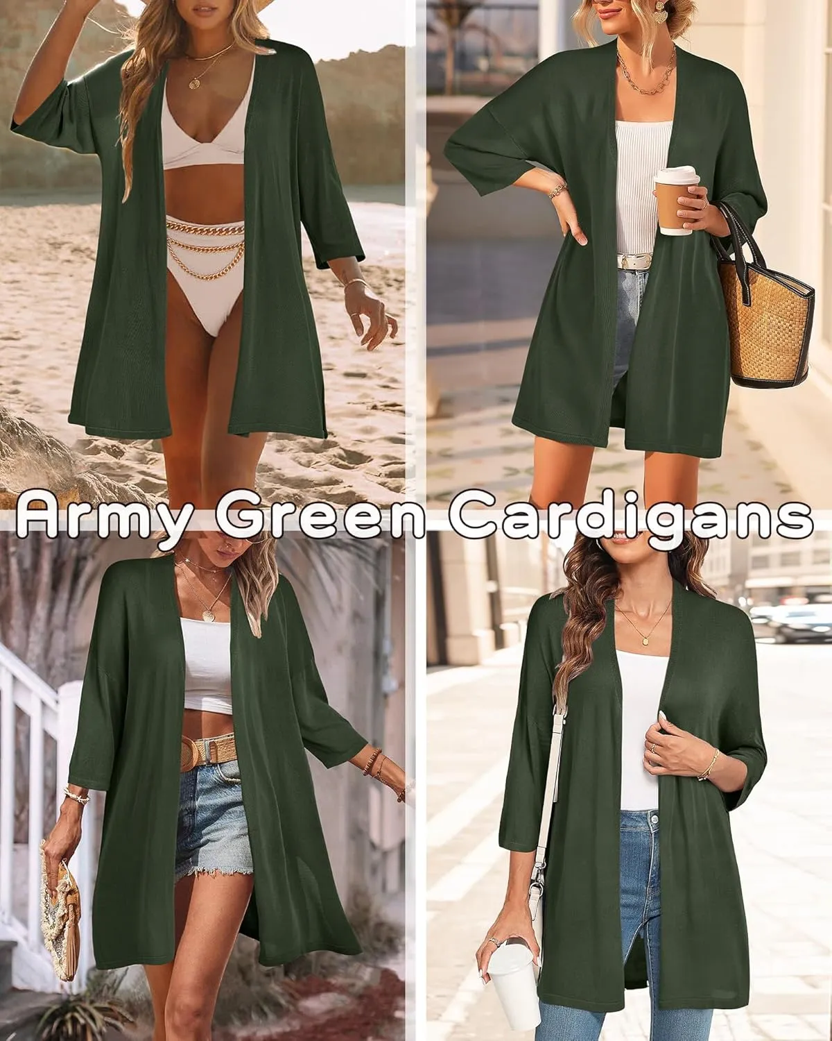 Arach&Cloz Women's 2025 Summer 3/4 Short Sleeve Open Front Lightweight Outfit Cardigan Casual Kimono Beach Sweater