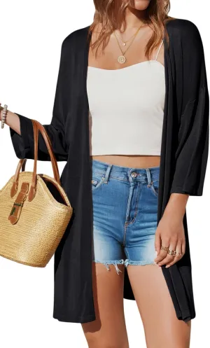 Arach&Cloz Women's 2025 Summer 3/4 Short Sleeve Open Front Lightweight Outfit Cardigan Casual Kimono Beach Sweater