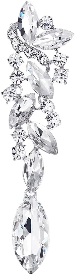 Art Deco Wedding Bridal Party Rhinestone Marquise Cluster Chandelier Long Dangle Statement Earrings