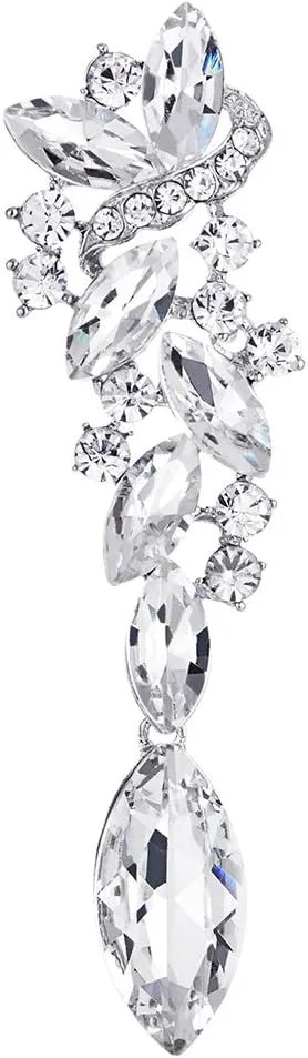 Art Deco Wedding Bridal Party Rhinestone Marquise Cluster Chandelier Long Dangle Statement Earrings