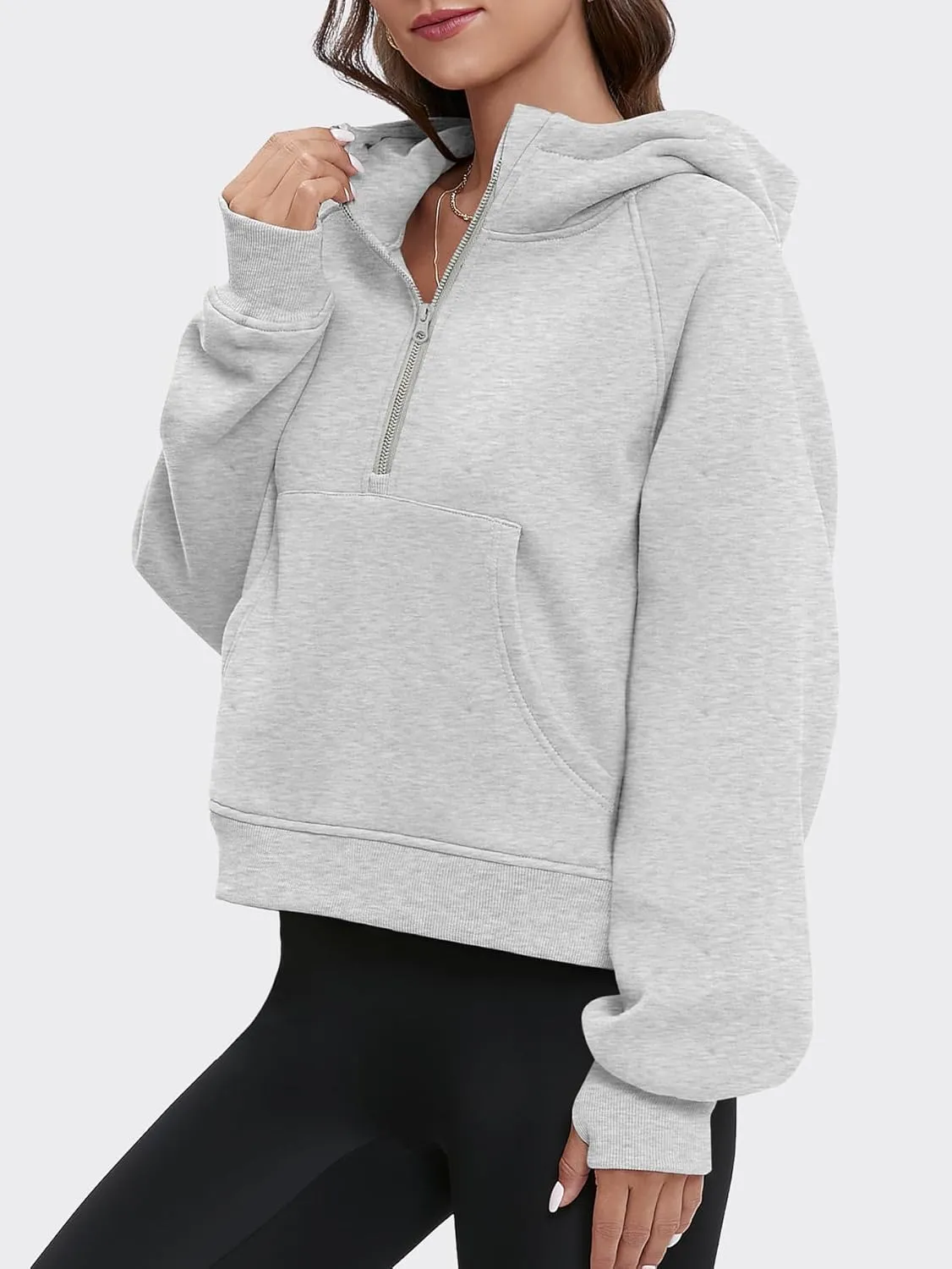 ATHMILE Sweatshirts For Women Cropped Hoodies Half Zip Fleece Pullover Winter Clothes Quarter Zip Up 2023 Outfits Sweater
