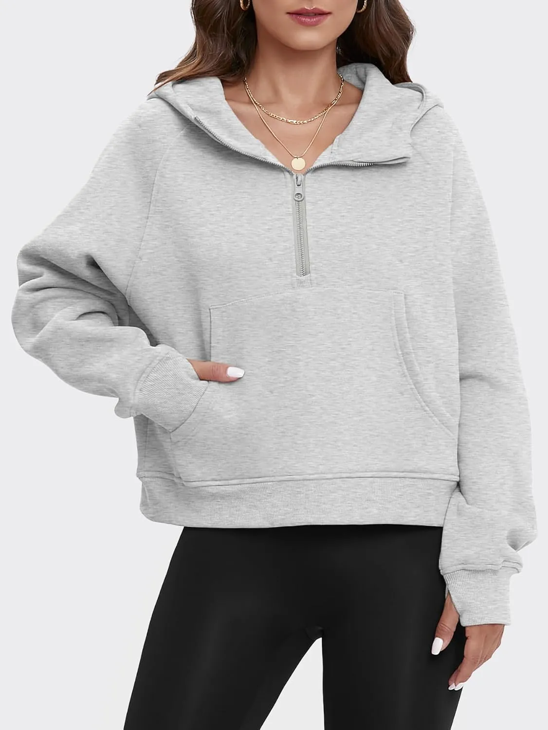 ATHMILE Sweatshirts For Women Cropped Hoodies Half Zip Fleece Pullover Winter Clothes Quarter Zip Up 2023 Outfits Sweater