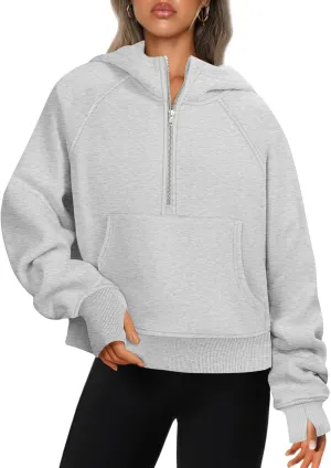 ATHMILE Sweatshirts For Women Cropped Hoodies Half Zip Fleece Pullover Winter Clothes Quarter Zip Up 2023 Outfits Sweater