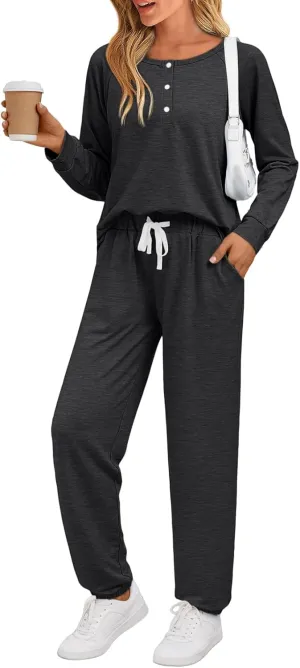 AUTOMET Womens 2 Piece Outfits Pajamas Sets Fall Lounge Sets Loungewear Sweatsuits with Sweatpants