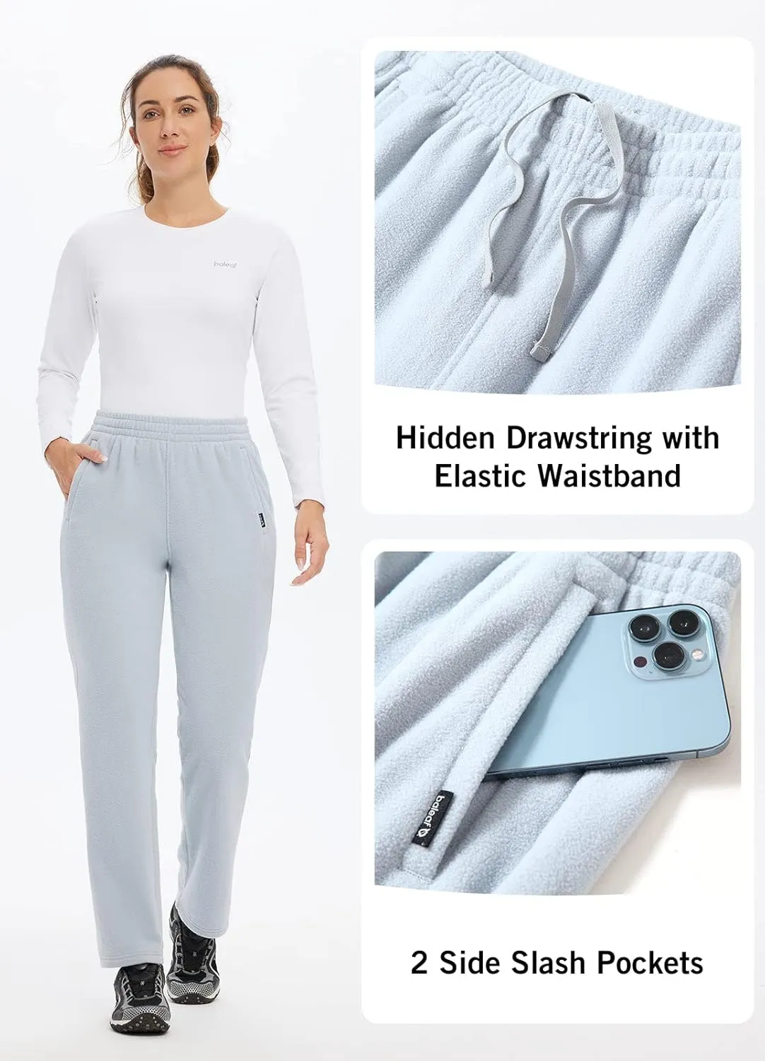 baleaf Women's Polar Fleece Pants Thermal Cold Winter Lightweight Elastic Waist Sweatpants with Pocket