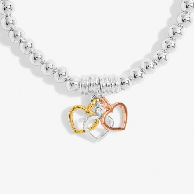 Bar Heart Silver Gold & Rose Gold Plated 17.5cm Bracelet 7212