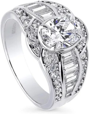 BERRICLE Sterling Silver Halo Wedding Engagement Rings Oval Cut Cubic Zirconia CZ Statement Woven Ring for Women, Rhodium Plated Size 4-10