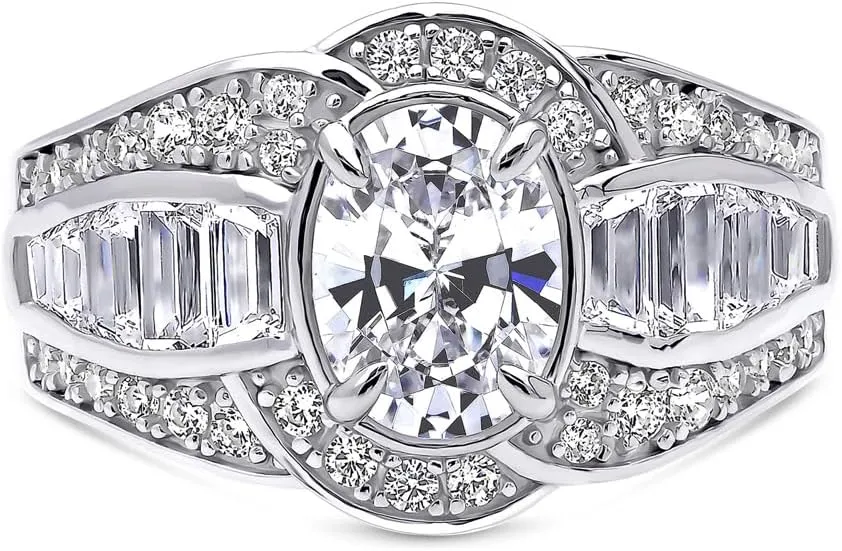 BERRICLE Sterling Silver Halo Wedding Engagement Rings Oval Cut Cubic Zirconia CZ Statement Woven Ring for Women, Rhodium Plated Size 4-10