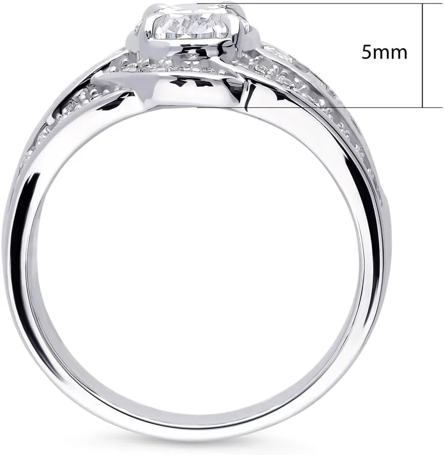 BERRICLE Sterling Silver Halo Wedding Engagement Rings Oval Cut Cubic Zirconia CZ Statement Woven Ring for Women, Rhodium Plated Size 4-10