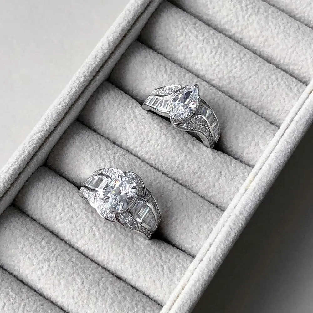 BERRICLE Sterling Silver Halo Wedding Engagement Rings Oval Cut Cubic Zirconia CZ Statement Woven Ring for Women, Rhodium Plated Size 4-10