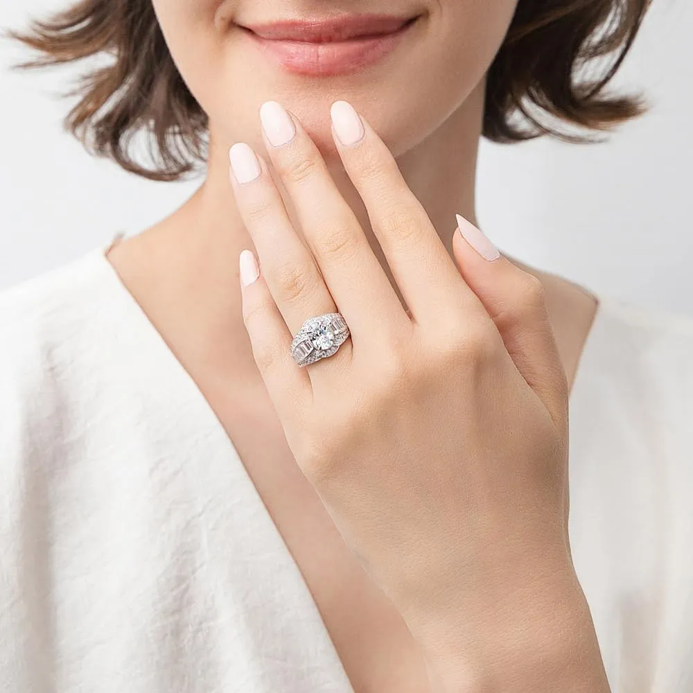 BERRICLE Sterling Silver Halo Wedding Engagement Rings Oval Cut Cubic Zirconia CZ Statement Woven Ring for Women, Rhodium Plated Size 4-10