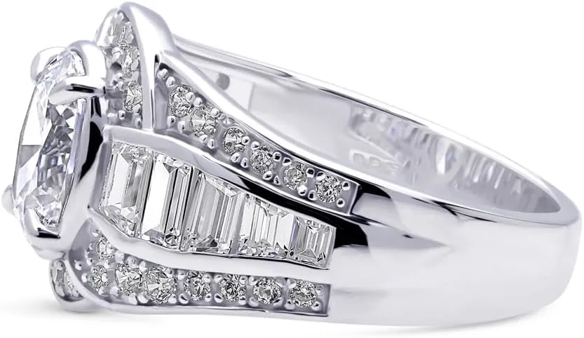 BERRICLE Sterling Silver Halo Wedding Engagement Rings Oval Cut Cubic Zirconia CZ Statement Woven Ring for Women, Rhodium Plated Size 4-10