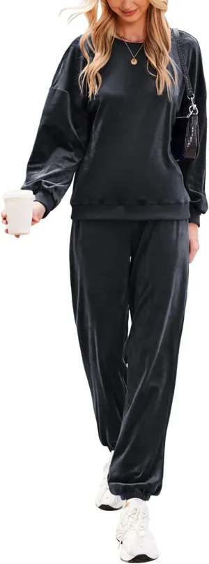 Beyove Women Velour Sweatsuits 2 Piece Tracksuit Sets with Pockets Sweatshirt & Sweatpants Leisure Jogger Outfits S-XXL