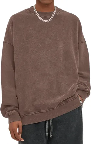 BINTEHGS Mens Oversized Vintage Sweatshirts Acid Wash Plain Crewneck Sweatshirt Streetwear Unisex Distressed Couple Pullover