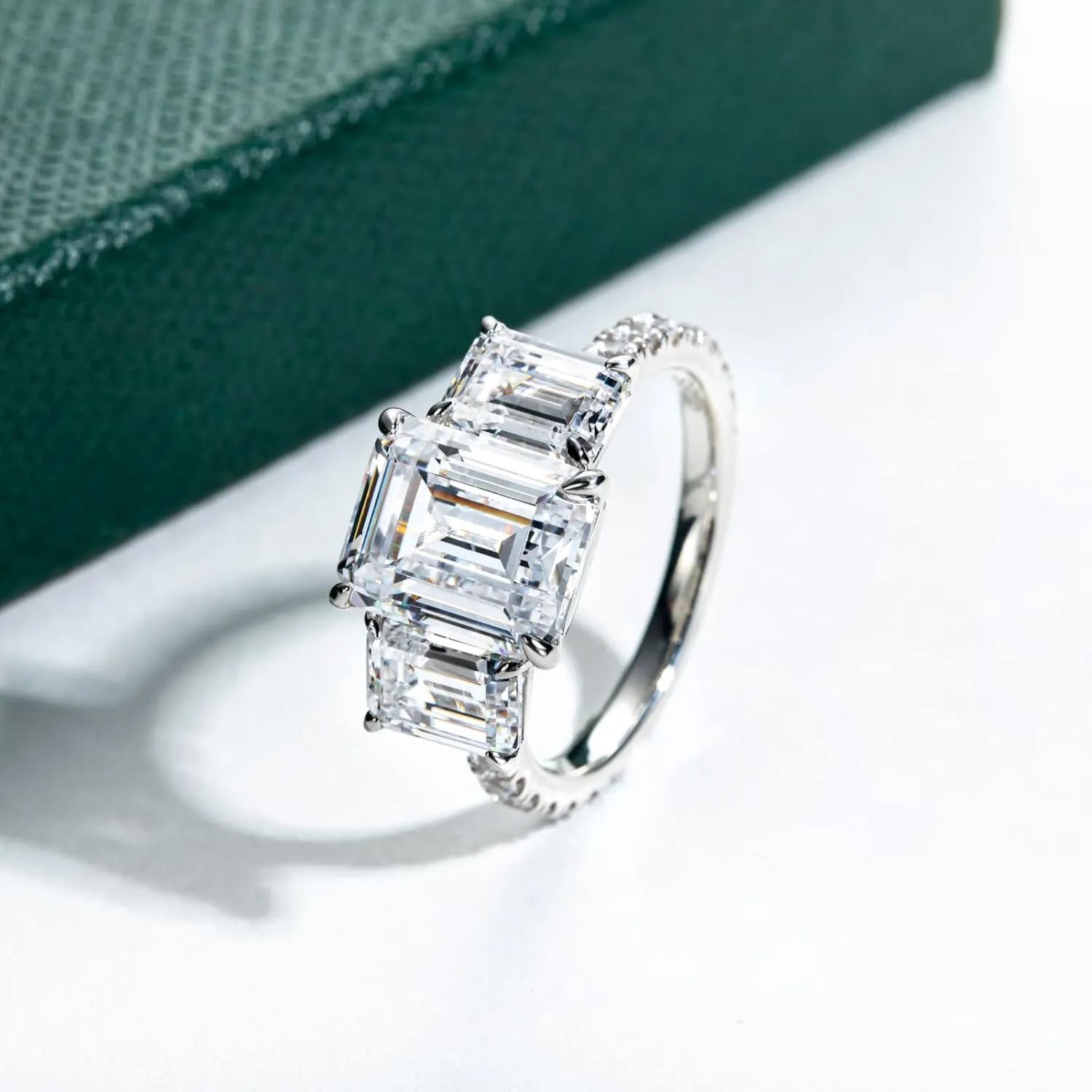 Bo.Dream Promise Rings for Her Emerald/Cushion/Radiant Cut 5ct 3-stone Cubic Zirconia Platinum Plated 925 Silver