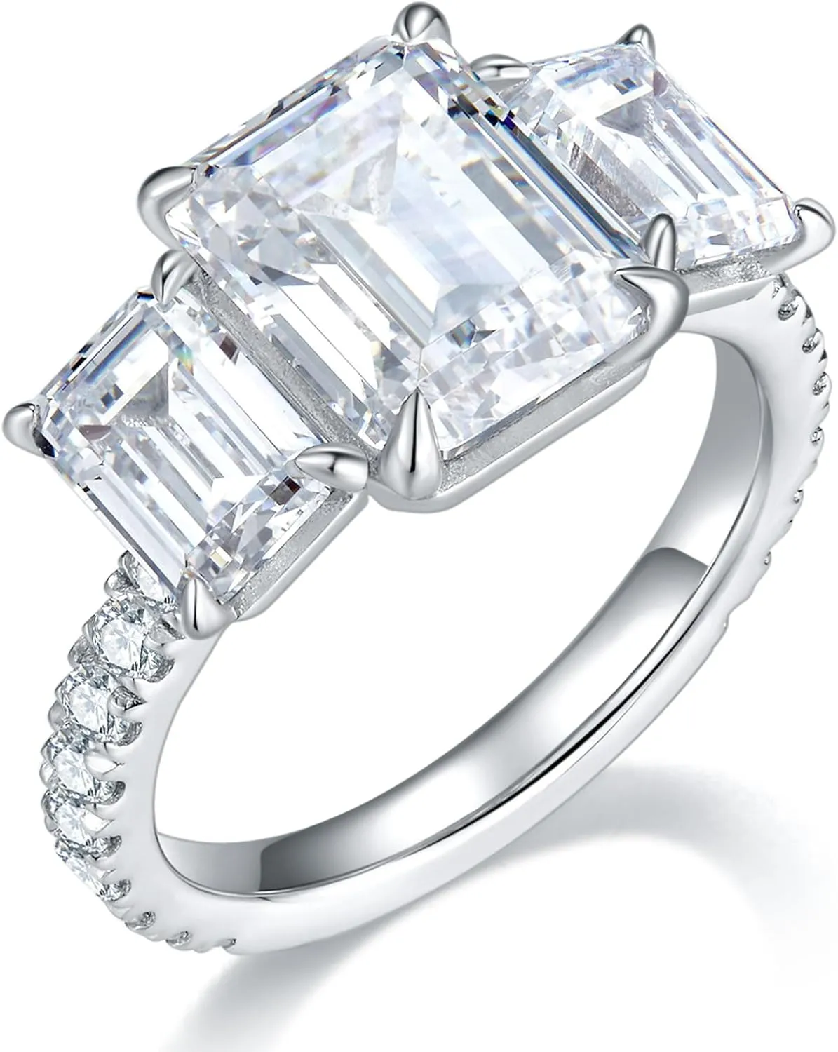Bo.Dream Promise Rings for Her Emerald/Cushion/Radiant Cut 5ct 3-stone Cubic Zirconia Platinum Plated 925 Silver