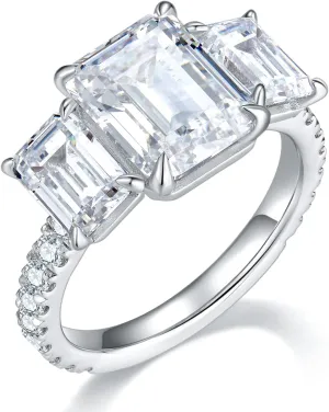 Bo.Dream Promise Rings for Her Emerald/Cushion/Radiant Cut 5ct 3-stone Cubic Zirconia Platinum Plated 925 Silver