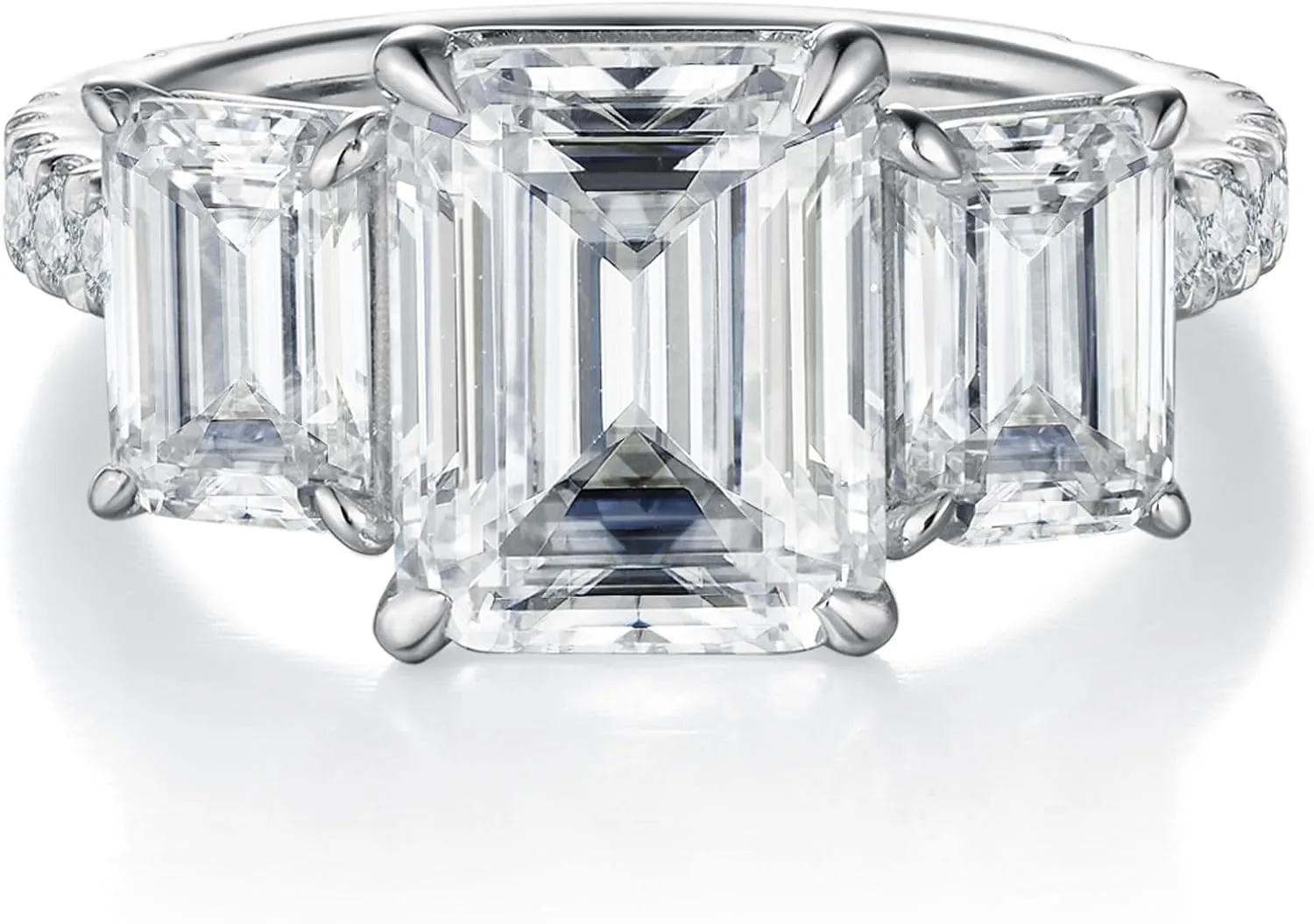 Bo.Dream Promise Rings for Her Emerald/Cushion/Radiant Cut 5ct 3-stone Cubic Zirconia Platinum Plated 925 Silver