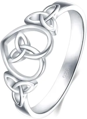 BORUO 925 Sterling Silver Ring Celtic Knot Heart High Polish Tarnish Resistant Eternity Wedding Band Stackable Ring, Benefiting The American Red Cross.