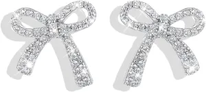 Bow Earrings for Women Trendy Sparkly Rhinestone Stud Earrings Prom Wedding Party Dress Jewerly Gifts