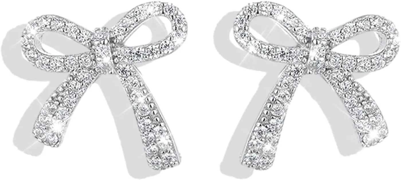 Bow Earrings for Women Trendy Sparkly Rhinestone Stud Earrings Prom Wedding Party Dress Jewerly Gifts