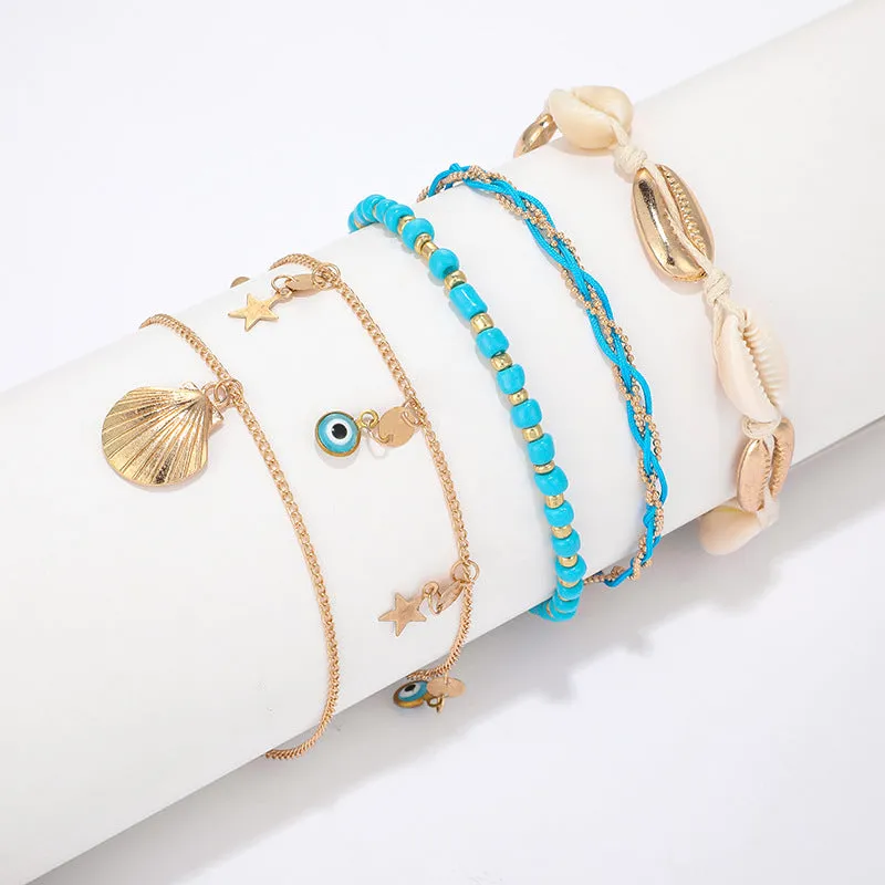 Braided 5-piece ankle bracelet