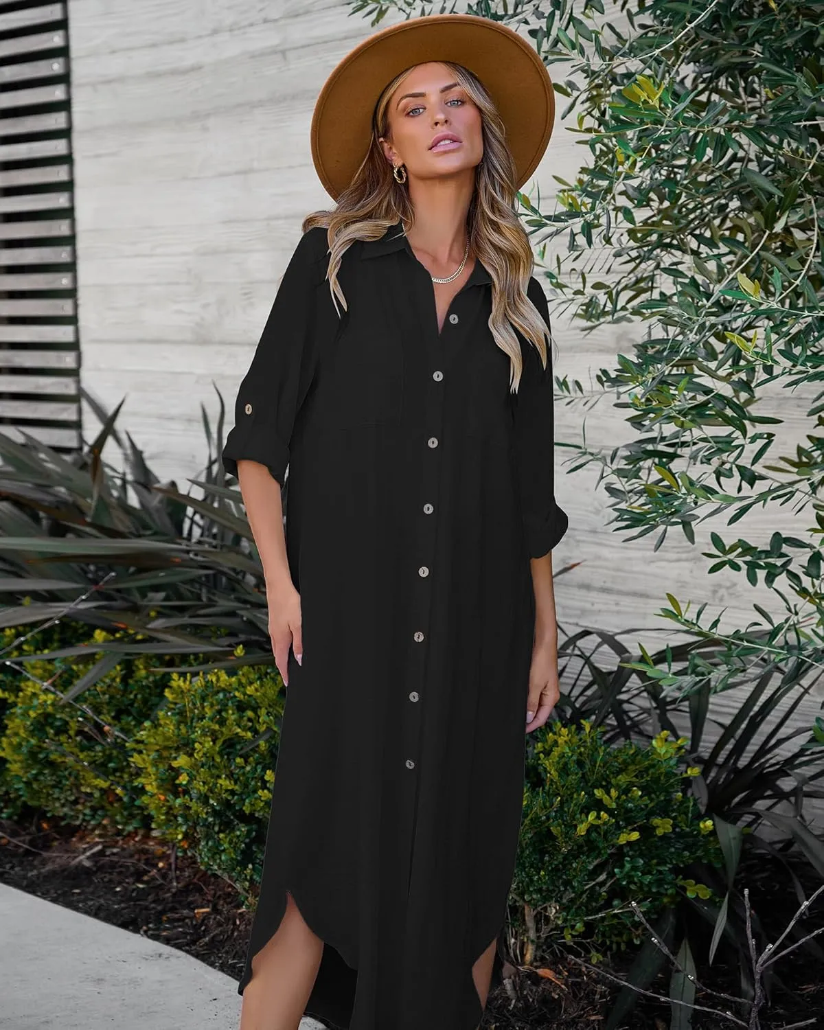 Bsubseach Swimsuit Coverup for Women 2025 Casual Dresses Button Down Beach Dress Long Kimonos Cardigans with Pockets