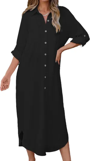 Bsubseach Swimsuit Coverup for Women 2025 Casual Dresses Button Down Beach Dress Long Kimonos Cardigans with Pockets