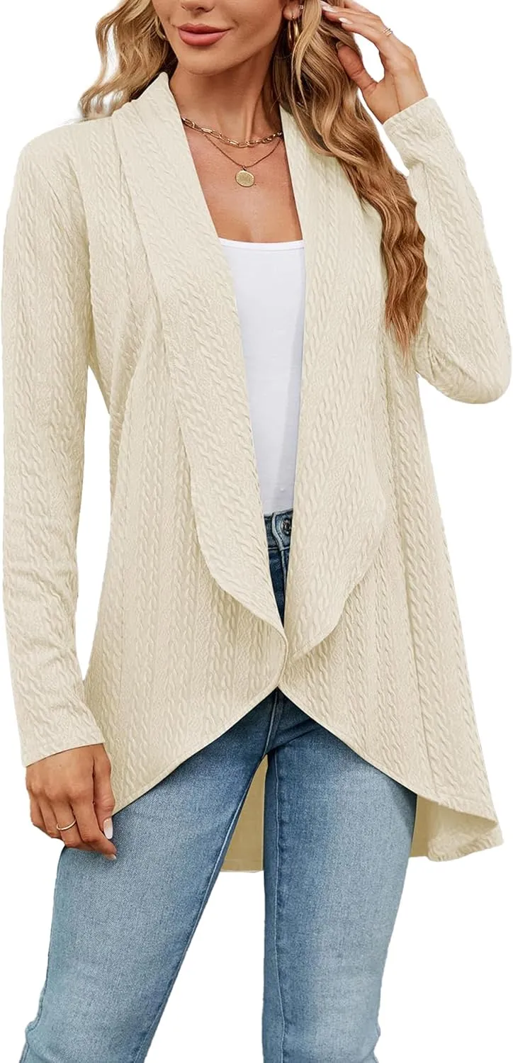 Cable Lightweight Cardigan for Women Knit Kimono Cardigan Open Front Long Sleeve Loose Outwear Coat