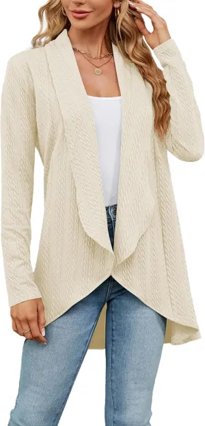 Cable Lightweight Cardigan for Women Knit Kimono Cardigan Open Front Long Sleeve Loose Outwear Coat