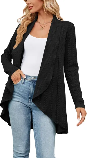 Cable Lightweight Cardigan for Women Knit Kimono Cardigan Open Front Long Sleeve Loose Outwear Coat