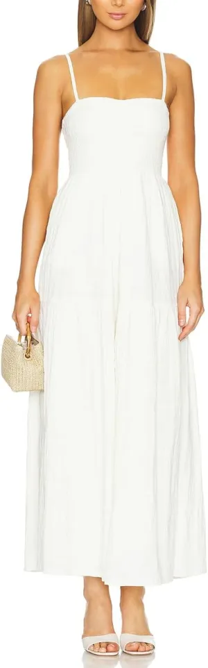 Capuffy Women's Adjustable Spaghetti Straps Smocked Maxi Dress Tiered Skirt Pleated Boho Summer Dress Long Beach Sundress 379