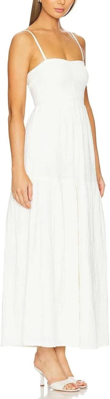 Capuffy Women's Adjustable Spaghetti Straps Smocked Maxi Dress Tiered Skirt Pleated Boho Summer Dress Long Beach Sundress 379