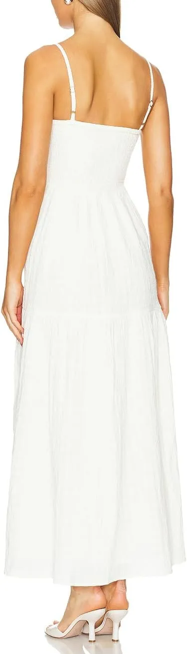 Capuffy Women's Adjustable Spaghetti Straps Smocked Maxi Dress Tiered Skirt Pleated Boho Summer Dress Long Beach Sundress 379