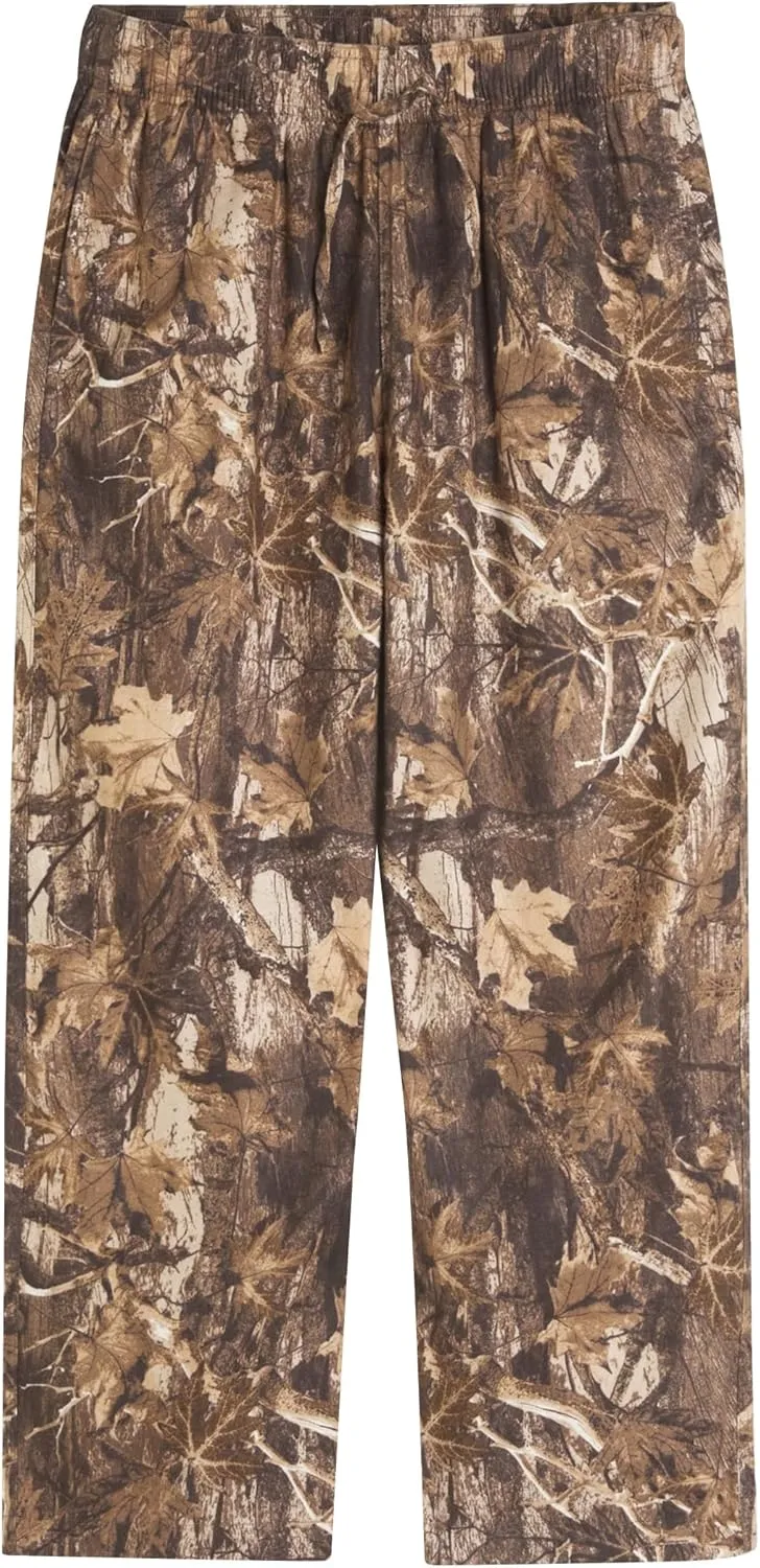 Casual Wide Leg Camo Pants for Women Baggy Elastic High Waist Fleece Sweatpants Maple Leaf Drawstring Lounge Pants