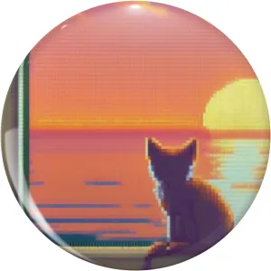 Cat Looking At Sunset Pixel Art Art Deco House Lapel Pin Cute Brooch Pins Badges
