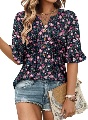 CHICZONE Womens 3/4 Length Bell Sleeve Tops Loose Summer Tunic Shirts Dressy Casual Blouses