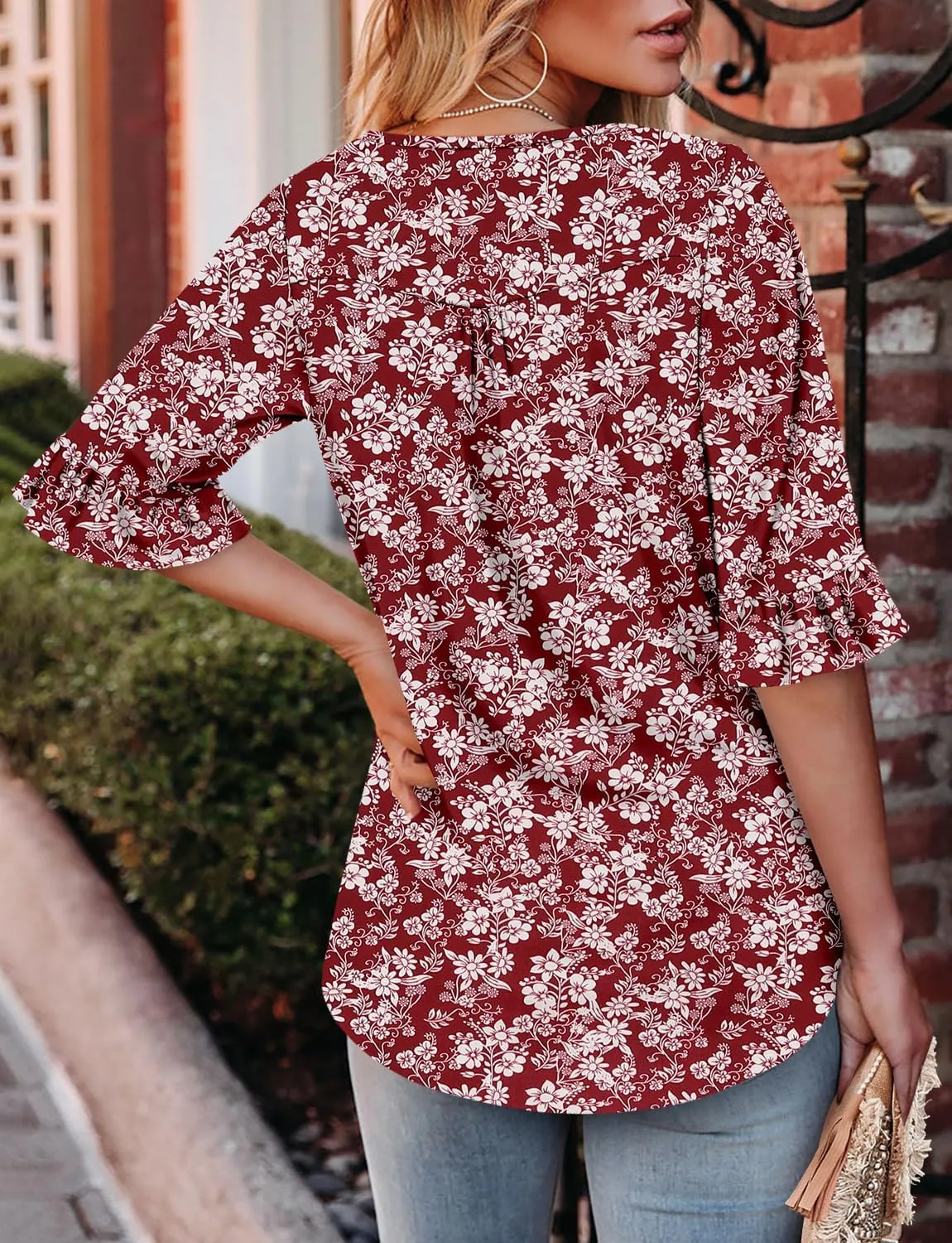 CHICZONE Womens 3/4 Length Bell Sleeve Tops Loose Summer Tunic Shirts Dressy Casual Blouses