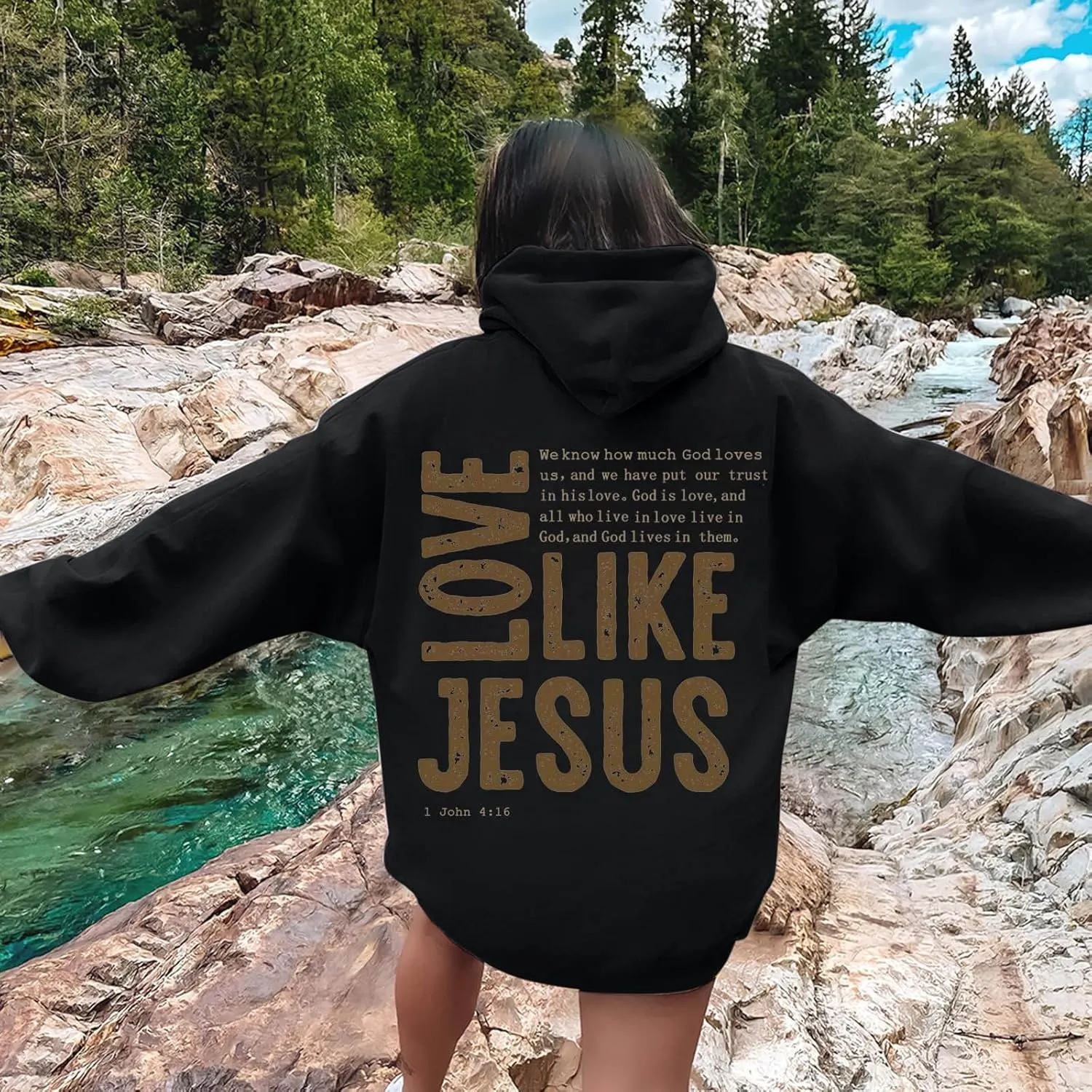 Christian Hoodies for Women Love Like Jesus Letter Graphic Bible Verse Oversized Long Sleeve Jesus Faith Sweatshirts Pullover