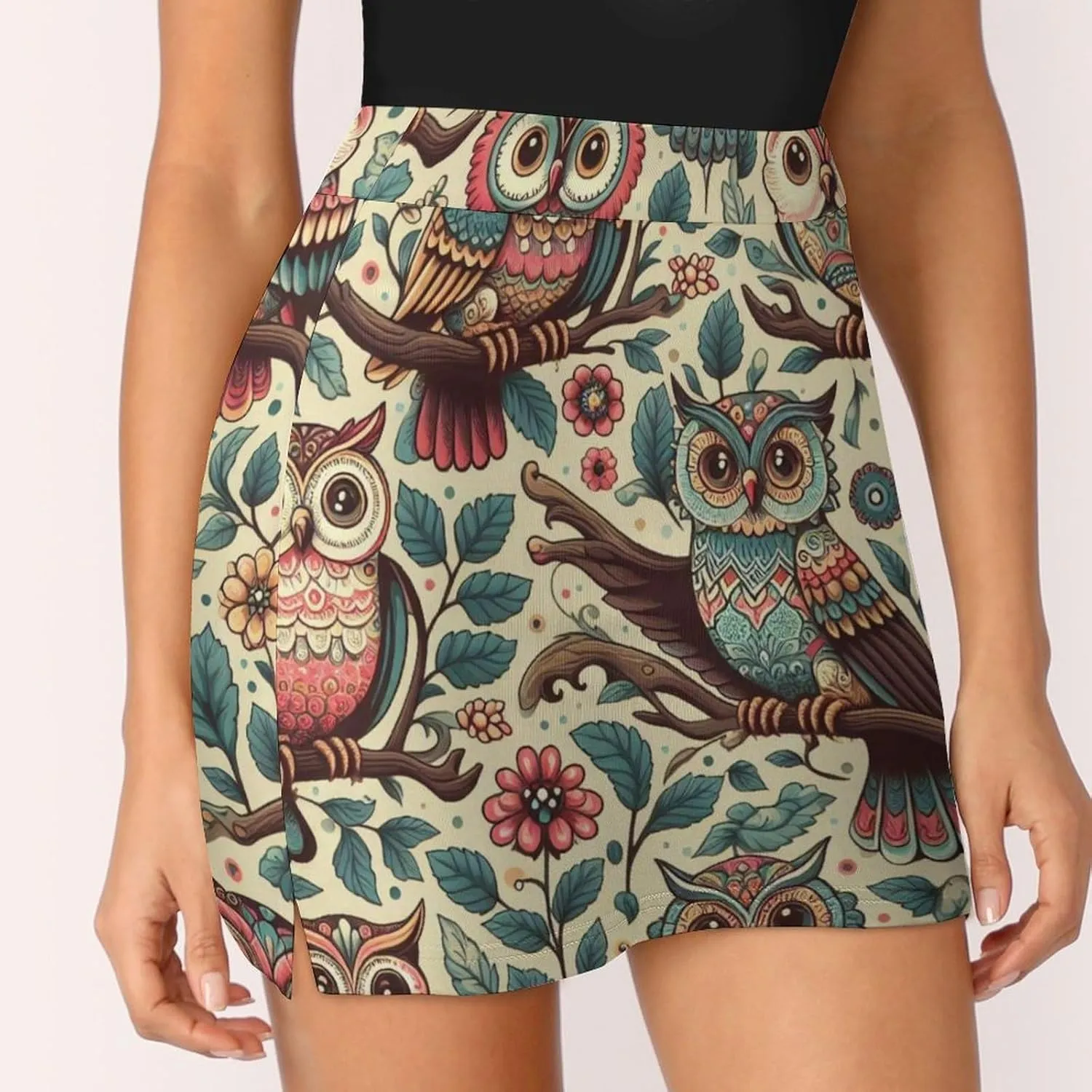 Colorful Illustration Flamingos Pattern Women's Athletic Skirts Light Proof A-line Trouser Skirt with Shorts Pockets