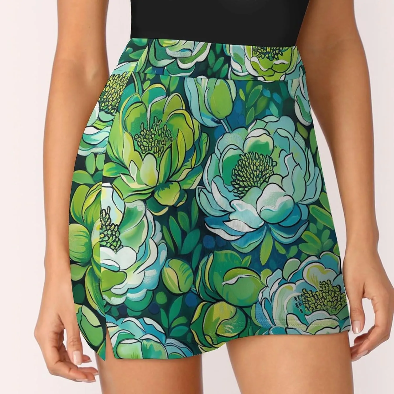 Colorful Illustration Flamingos Pattern Women's Athletic Skirts Light Proof A-line Trouser Skirt with Shorts Pockets