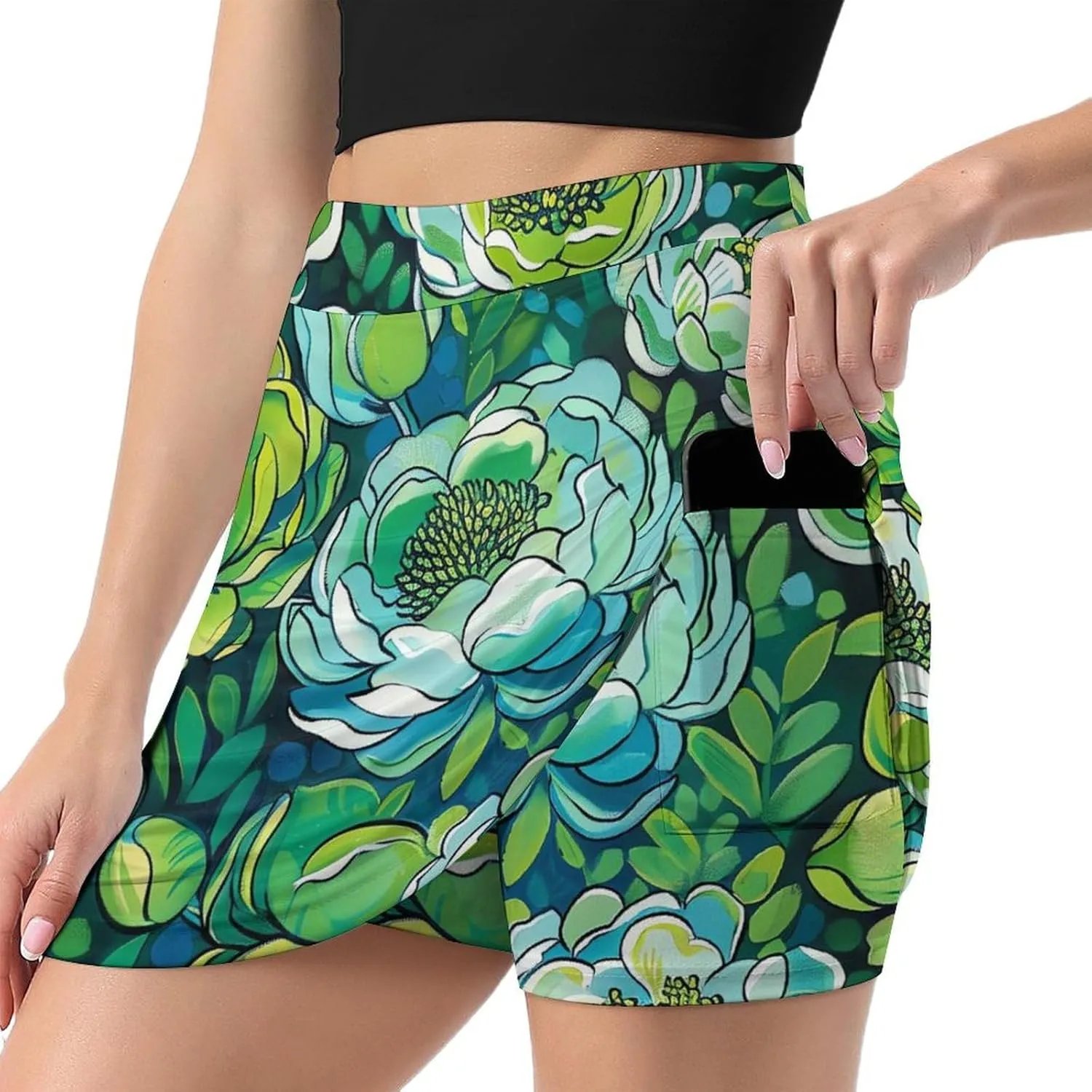 Colorful Illustration Flamingos Pattern Women's Athletic Skirts Light Proof A-line Trouser Skirt with Shorts Pockets
