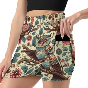 Colorful Illustration Flamingos Pattern Women's Athletic Skirts Light Proof A-line Trouser Skirt with Shorts Pockets