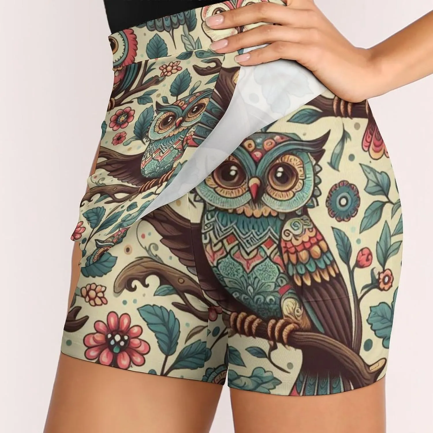 Colorful Illustration Flamingos Pattern Women's Athletic Skirts Light Proof A-line Trouser Skirt with Shorts Pockets