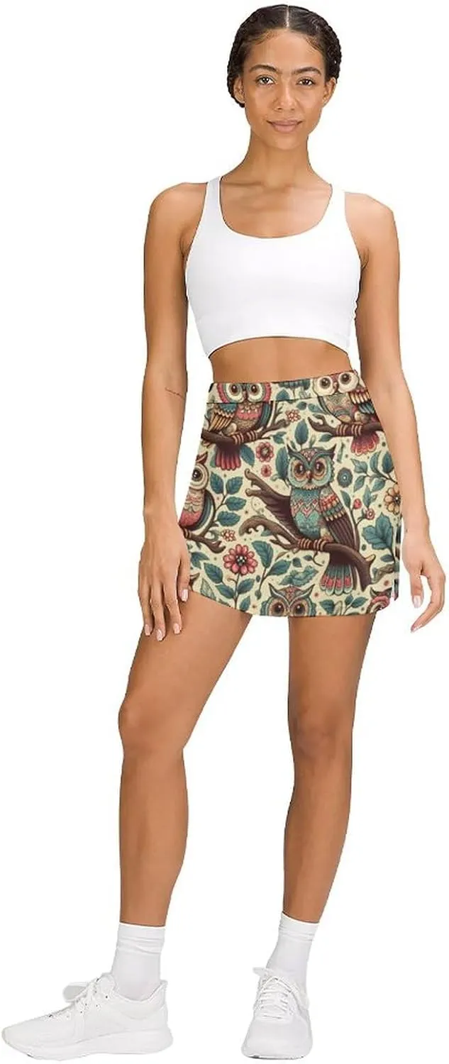 Colorful Illustration Flamingos Pattern Women's Athletic Skirts Light Proof A-line Trouser Skirt with Shorts Pockets