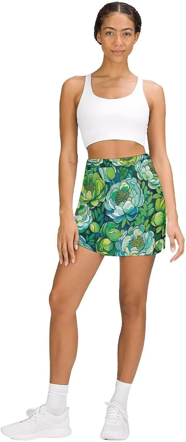 Colorful Illustration Flamingos Pattern Women's Athletic Skirts Light Proof A-line Trouser Skirt with Shorts Pockets