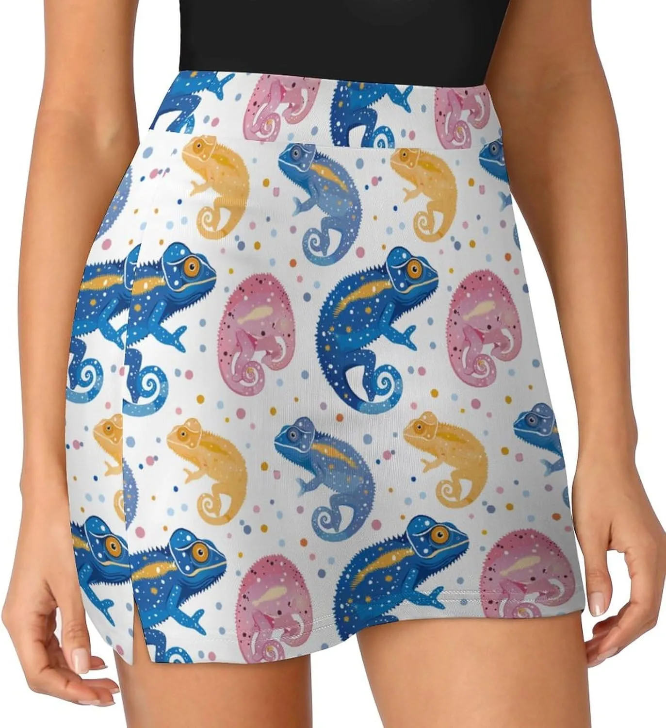 Colorful Illustration Flamingos Pattern Women's Athletic Skirts Light Proof A-line Trouser Skirt with Shorts Pockets